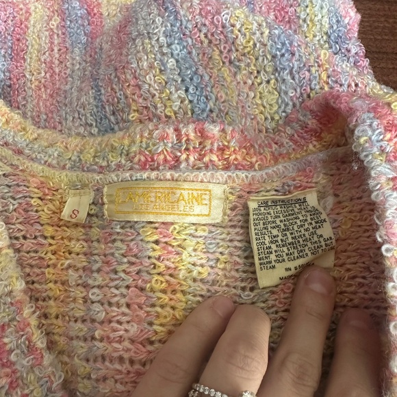 Vtg L'Américaine Pastel Rainbow Chunky Knit V Neck Slouchy Sleeve Sweater Sz S - Picture 7 of 8
